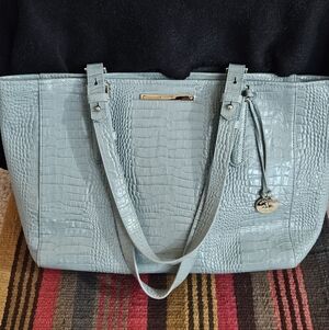 Brahmin Light Mint Green Crocodile-Embossed Tote/Satchel